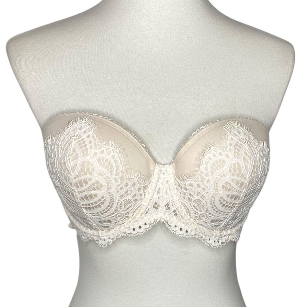 Victoria's Secret Dream Angels Lace Multiway Strapless Bra Beige 36D NO STRAPS